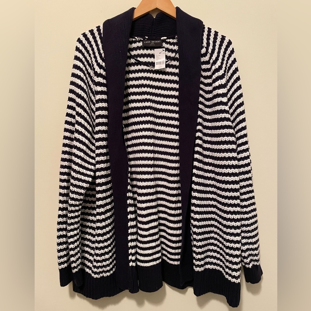 Lane Bryant Navy and White Striped Cardigan